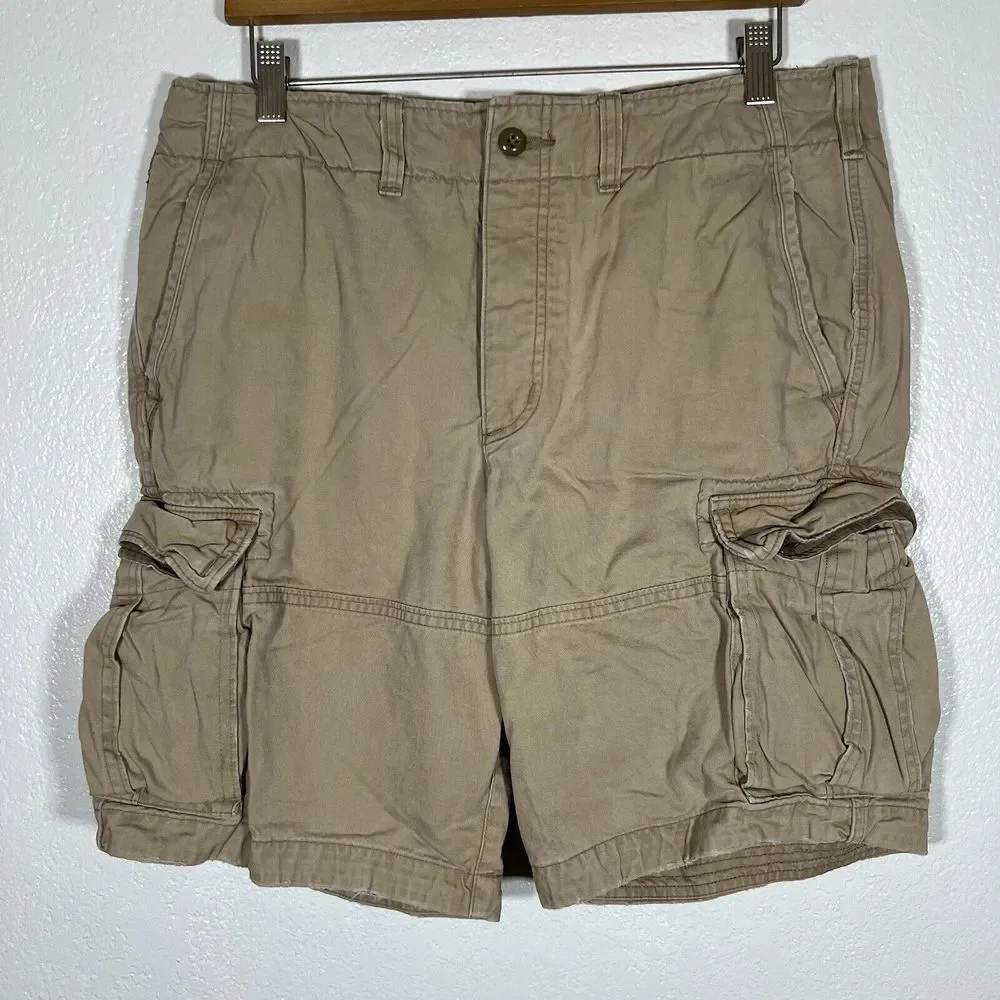 Abercrombie & Fitch Brown Thick Cotton Cargo Shorts Mens 32 Casual Military - Picture 2 of 10
